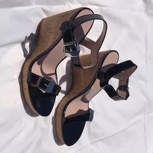 Stuart Weizmann Black patent leather wedges 10.5